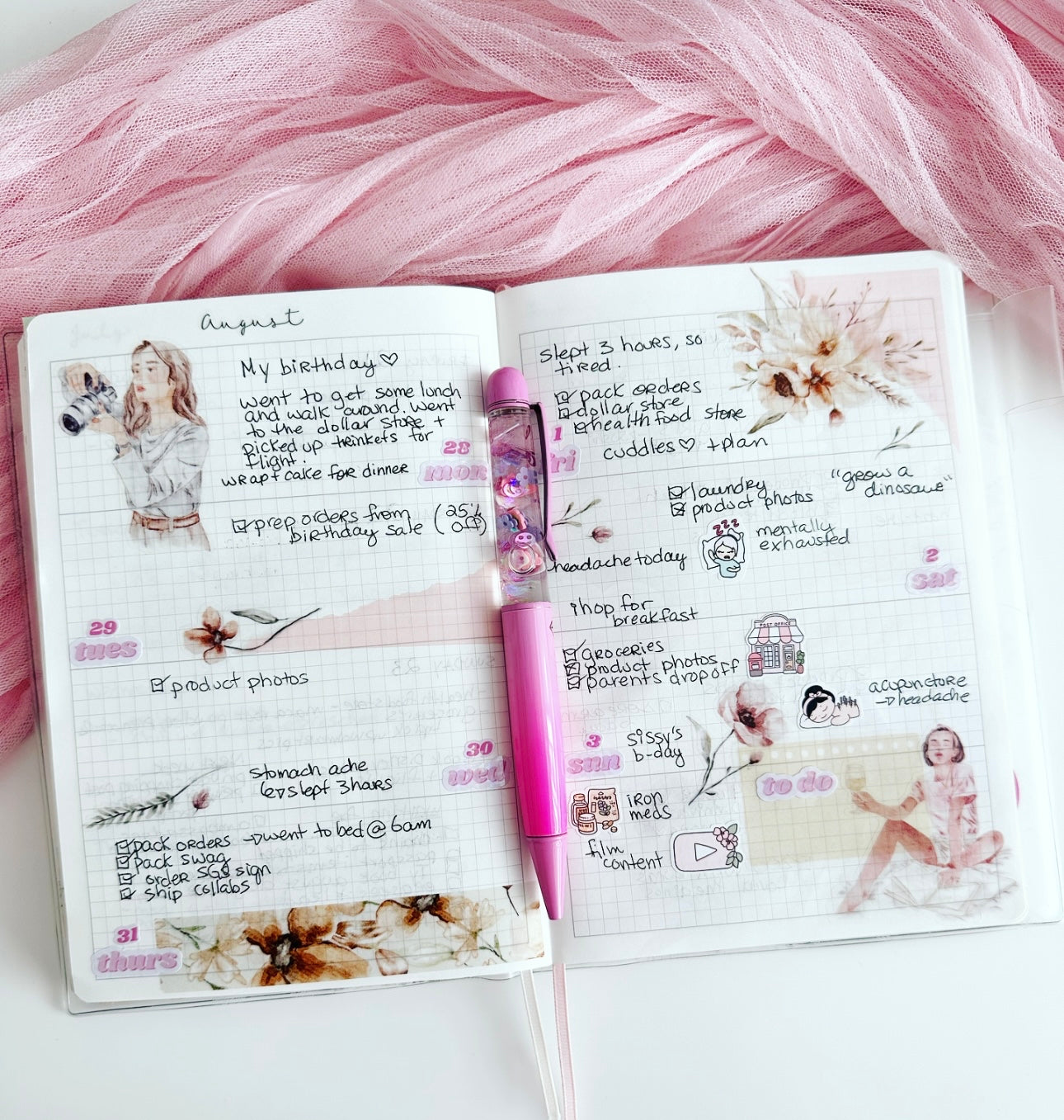 (Pink) Days of the week stickers- short version
