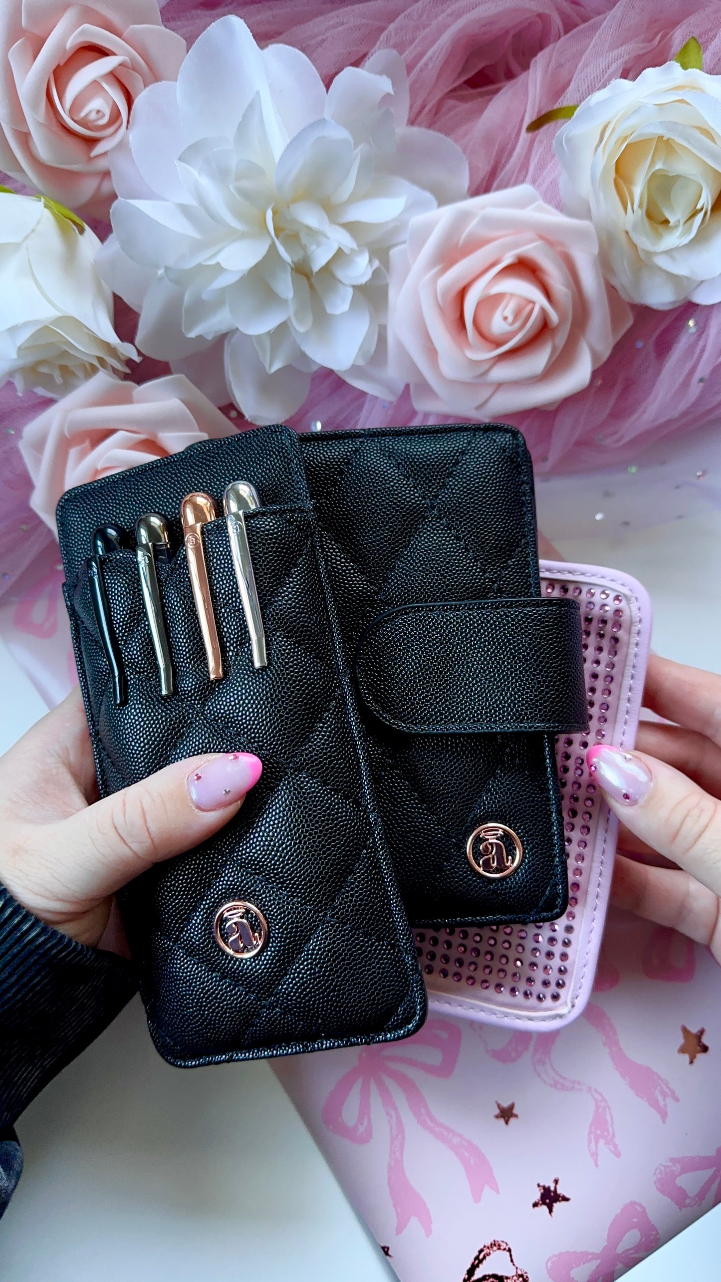 Onyx cashmere quilted passport cover