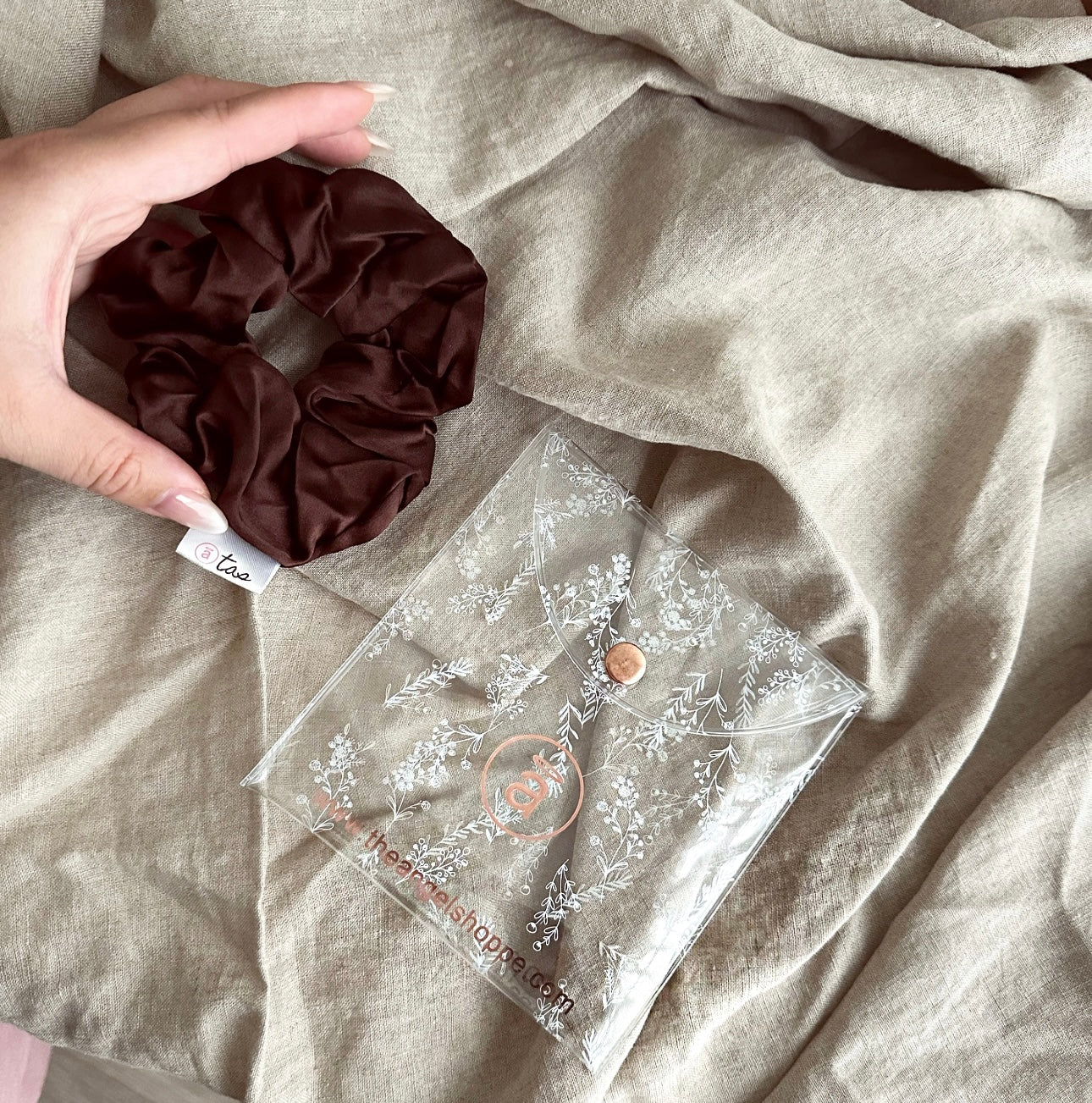 100% real silk - chocolate brown luxe hair scrunchie