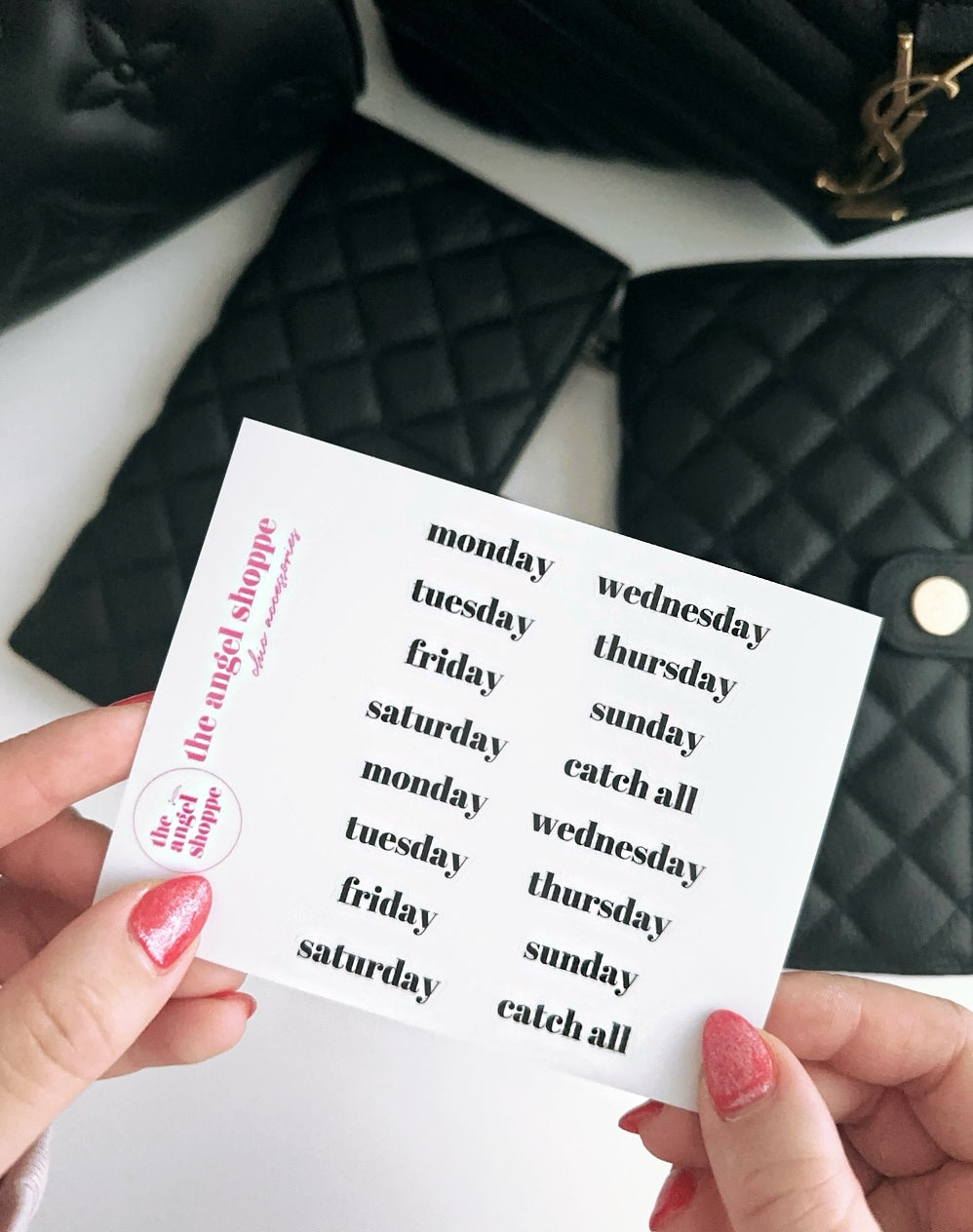 Classsic font days of the week (LONG) stickers in black (clear matte stickers)