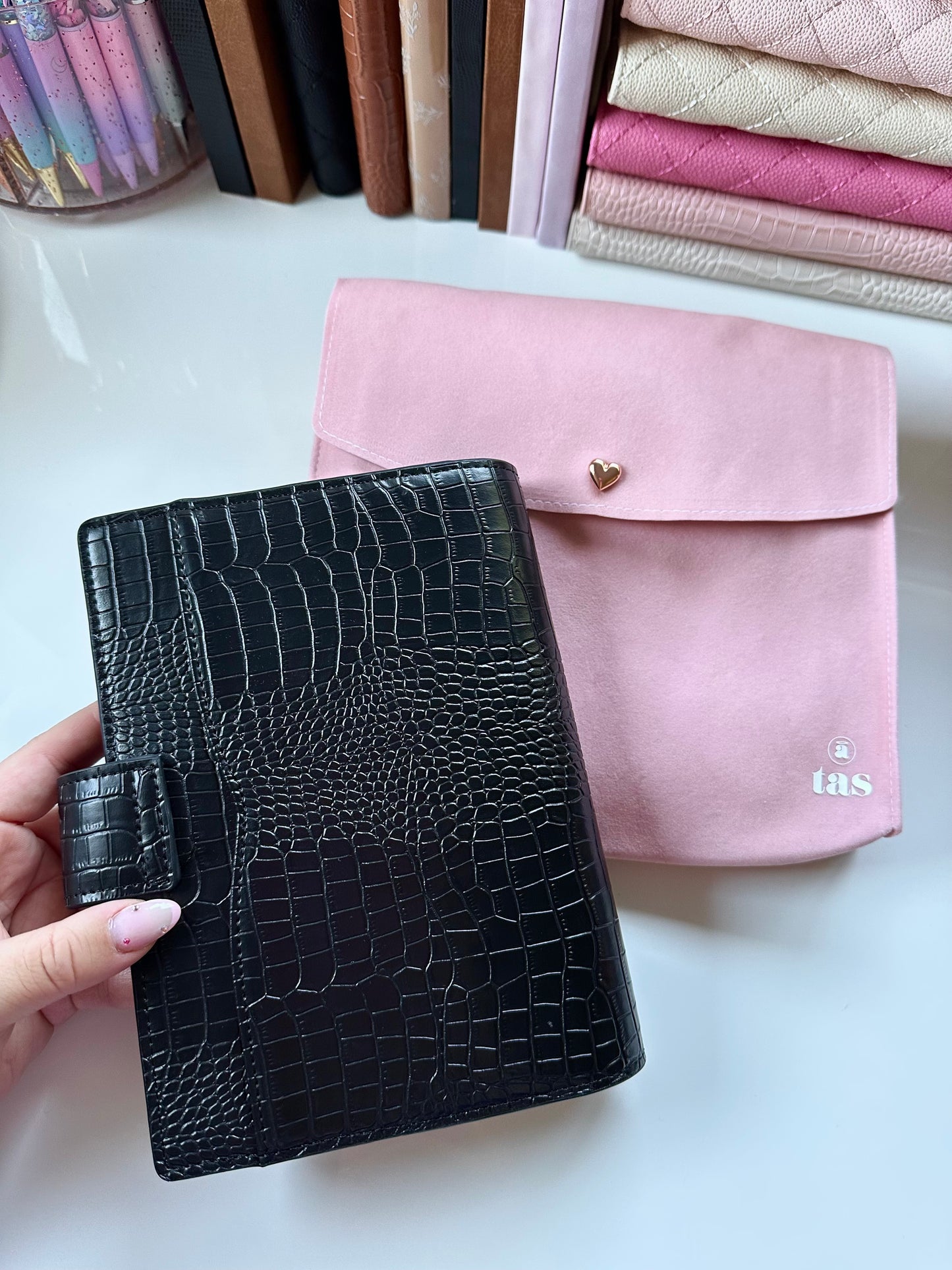 Noir Croc b6 planner cover - REAL GENUINE LEATHER!