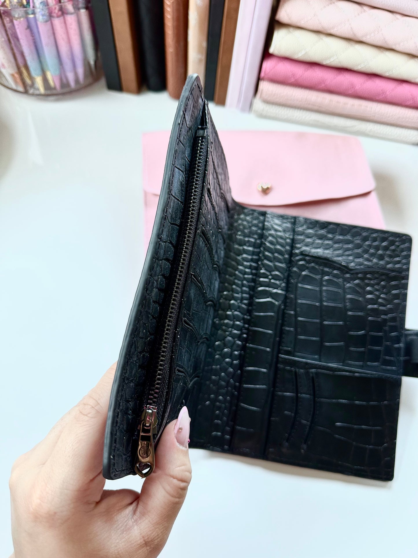 Noir Croc b6 planner cover - REAL GENUINE LEATHER!