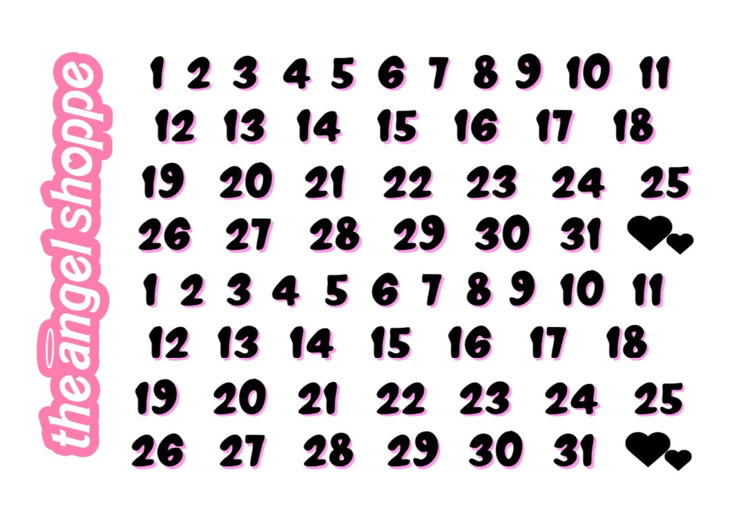 Spooky days of the week- date numbers (black sticker sheet)