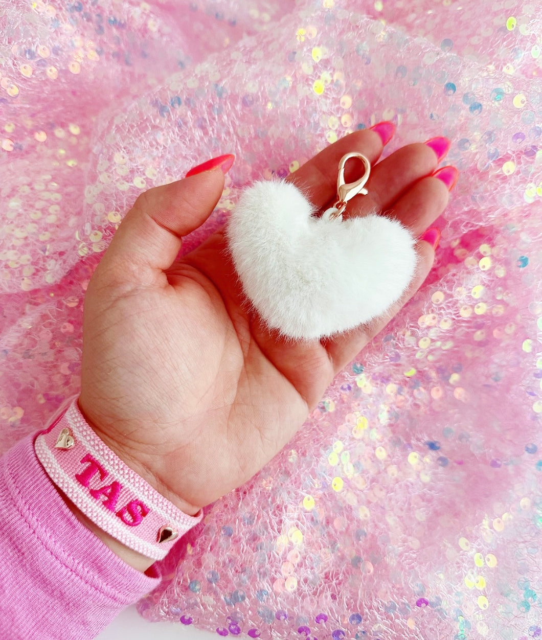 fur heart keychain charm