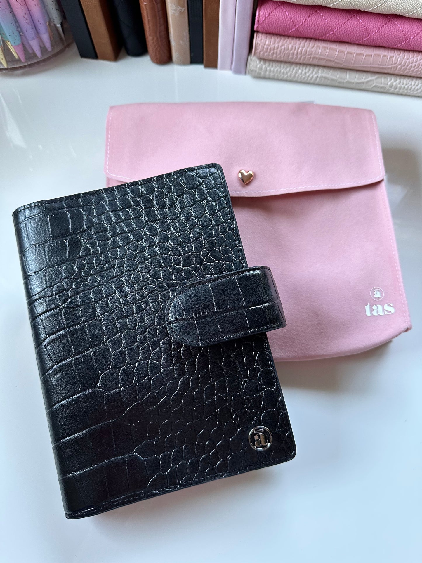 Noir Croc b6 planner cover - REAL GENUINE LEATHER!
