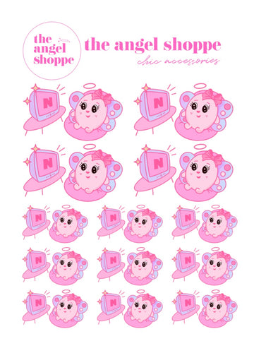 Angel watching TV (clear matte stickers)