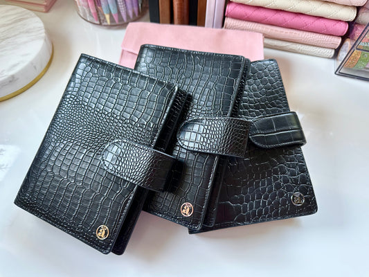 Noir Croc b6 planner cover - REAL GENUINE LEATHER!