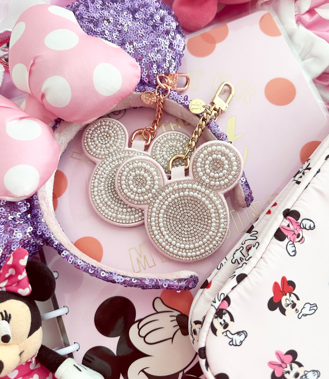 MOUSE crystal pearl bag charm (double sided)