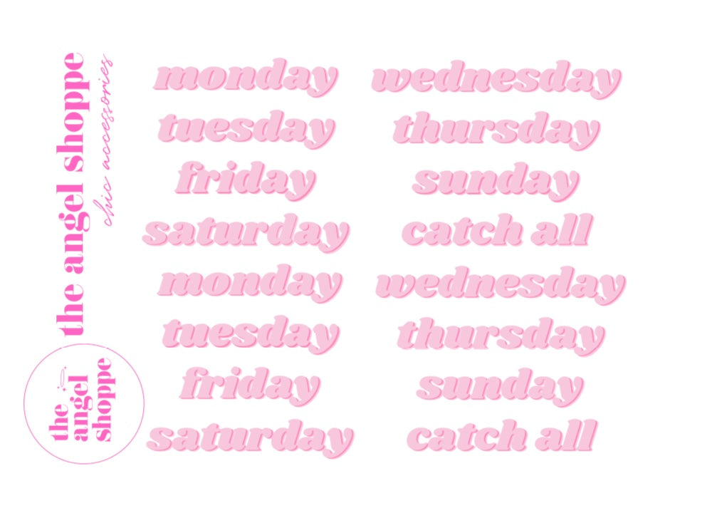 (Pink) Days of the week stickers- long version