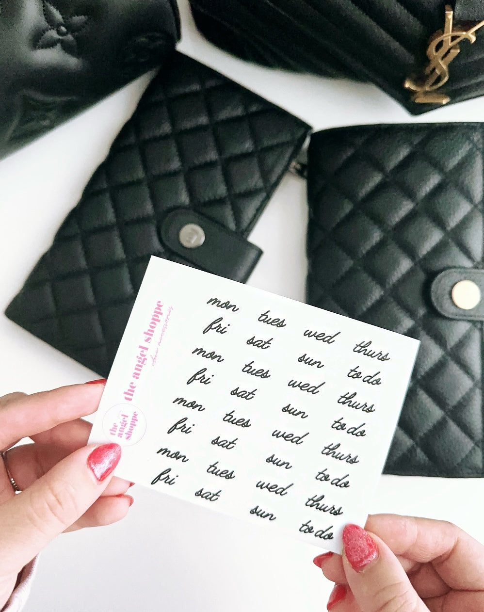 Cursive font days of the week (SHORT) stickers in black (clear matte s ...