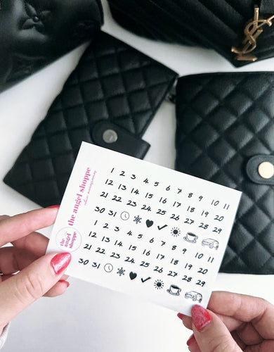 Cursive black date dots (clear matte stickers)