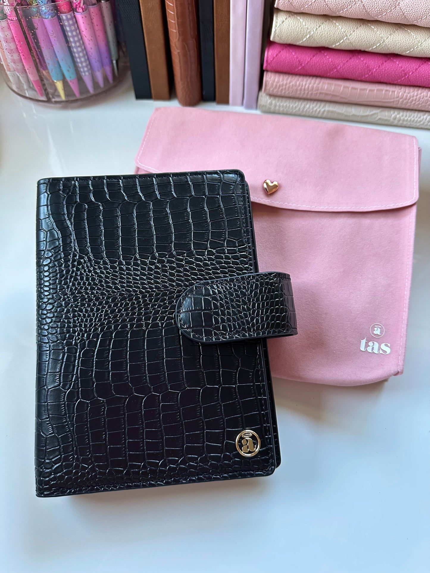 Noir Croc b6 planner cover - REAL GENUINE LEATHER!