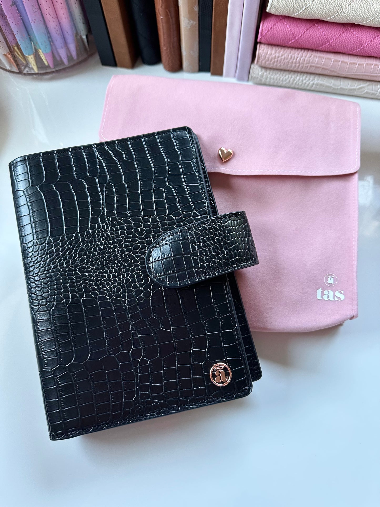 Noir Croc b6 planner cover - REAL GENUINE LEATHER!