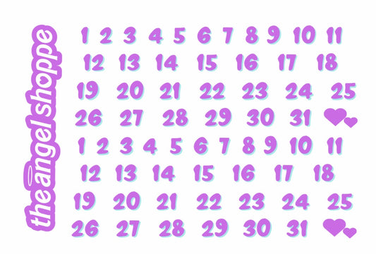 Spooky days of the week- date numbers (purple sticker sheet)