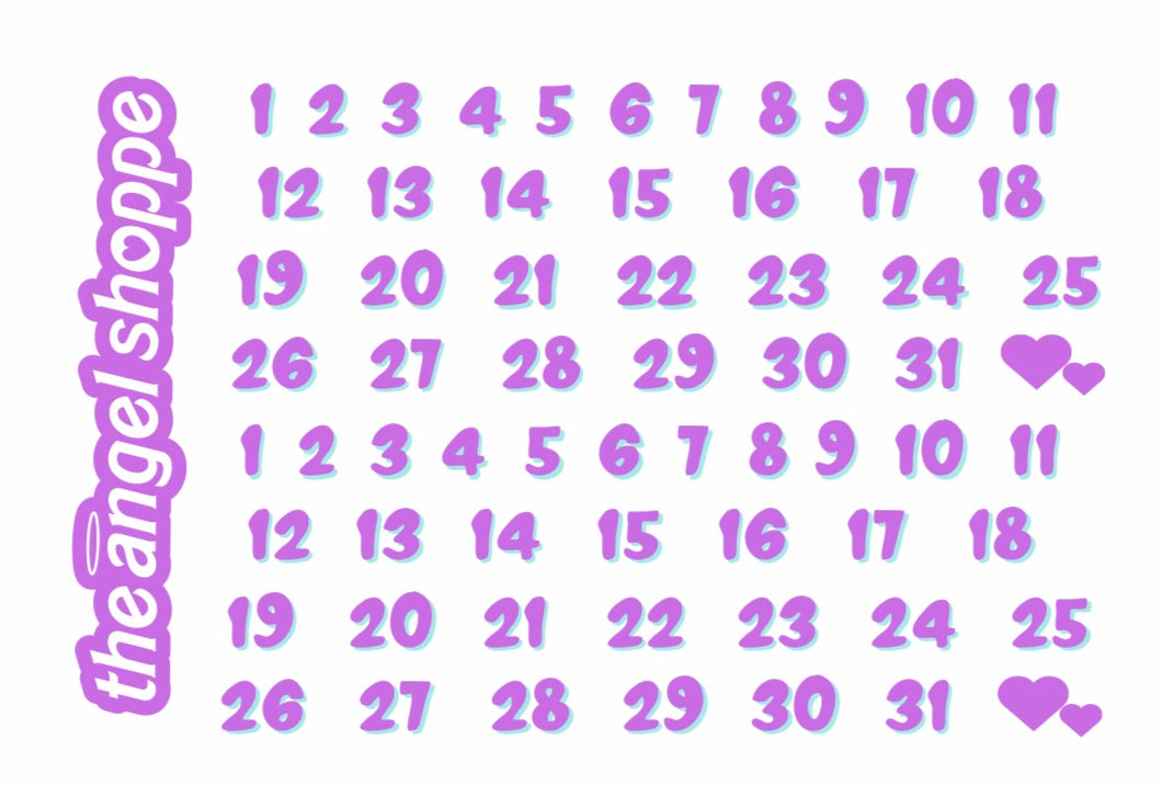 Spooky days of the week- date numbers (purple sticker sheet)