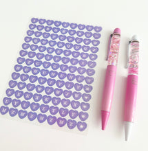 Glitter heart alphabet stickers