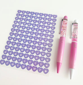 Glitter heart alphabet stickers