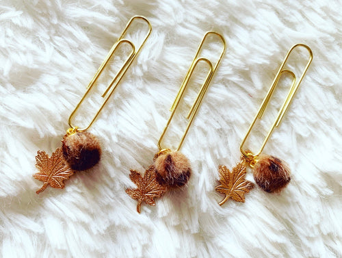 leopard print PomPom with leaf dangle clip