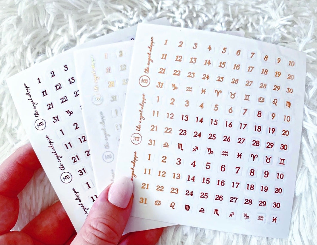 date squares- foil clear stickers