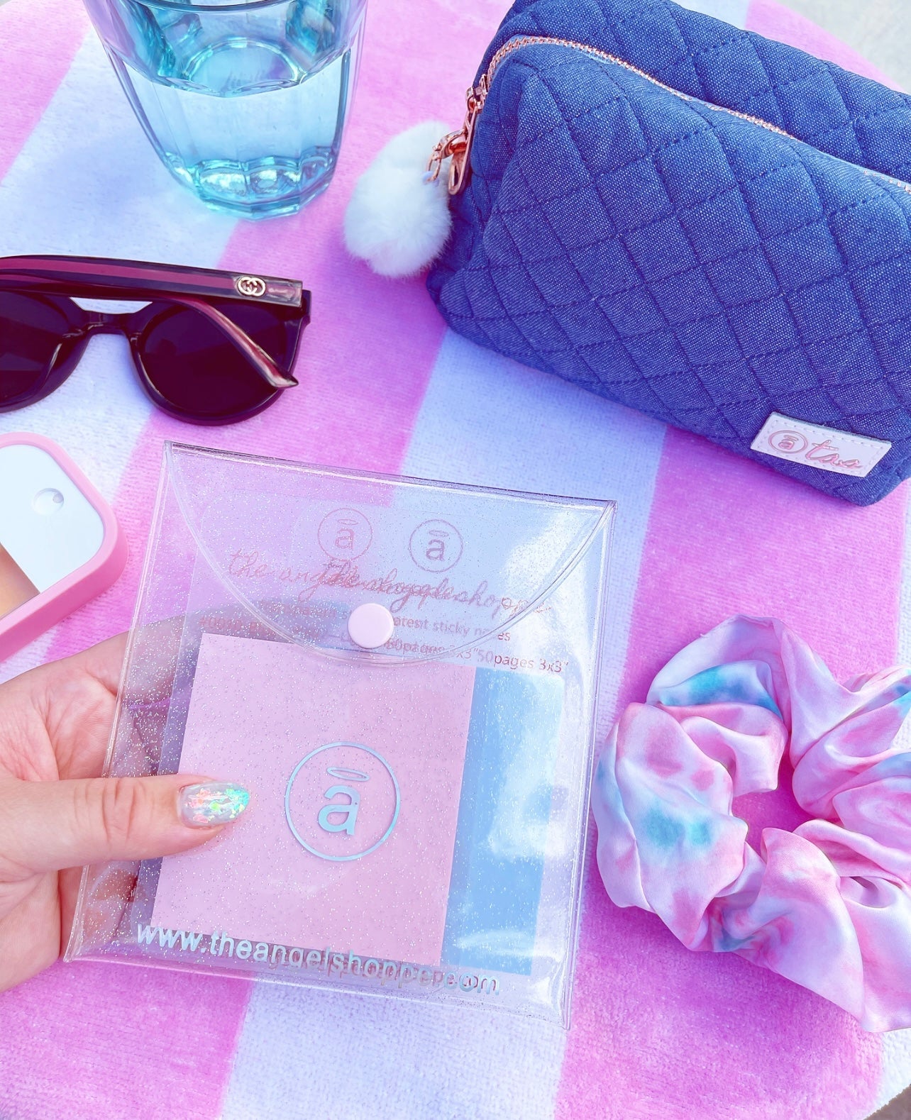 Light washed Jeans + Blush Pink Transparent Sticky Notes