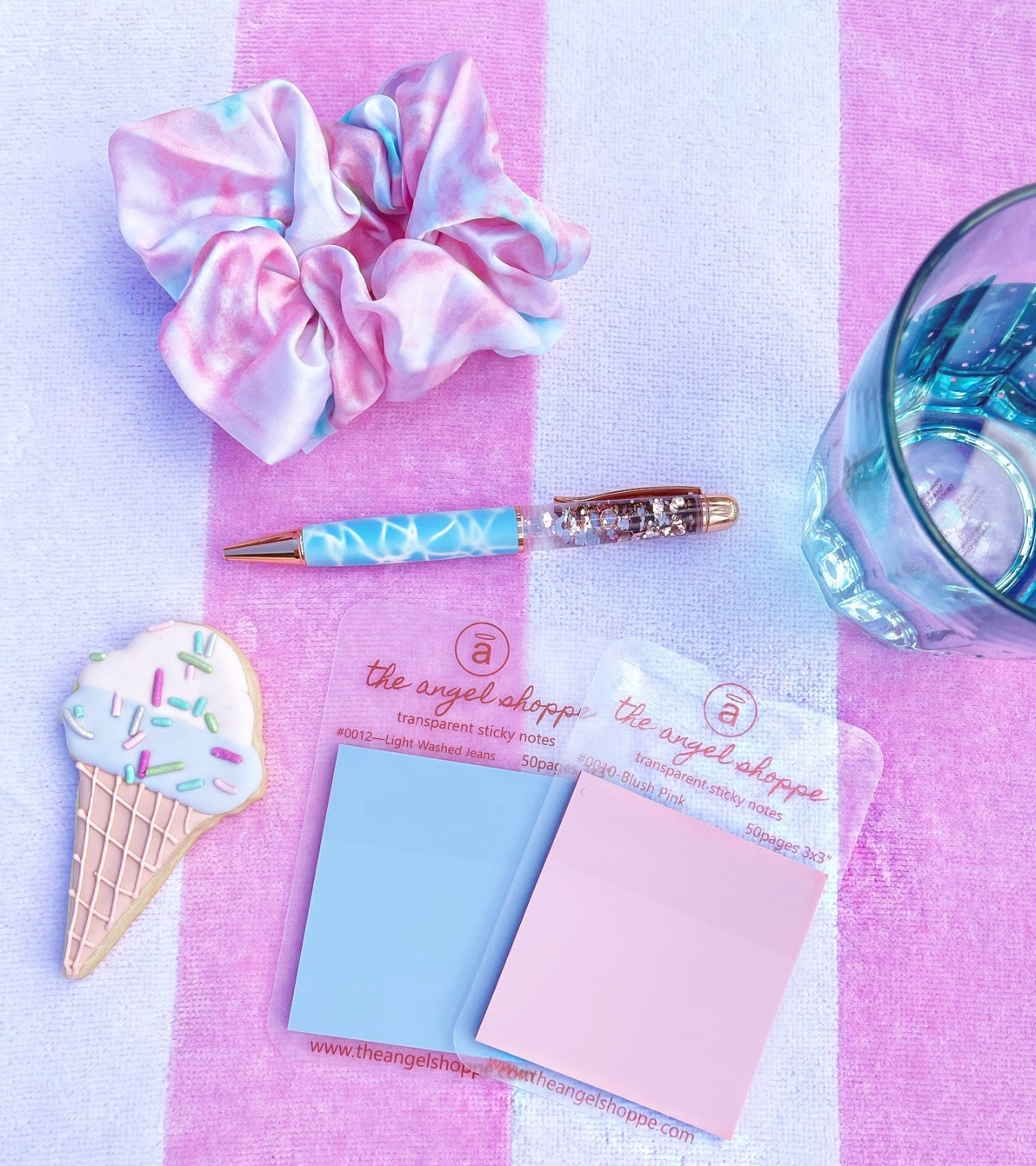 Light washed Jeans + Blush Pink Transparent Sticky Notes