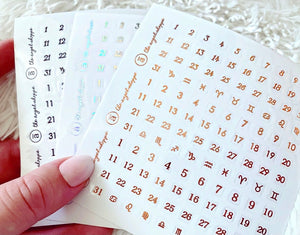 date squares- foil clear stickers