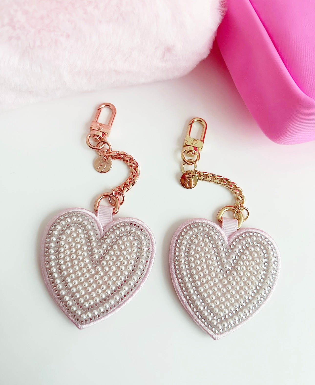 Lover designer heart keychains - pearls and crystals