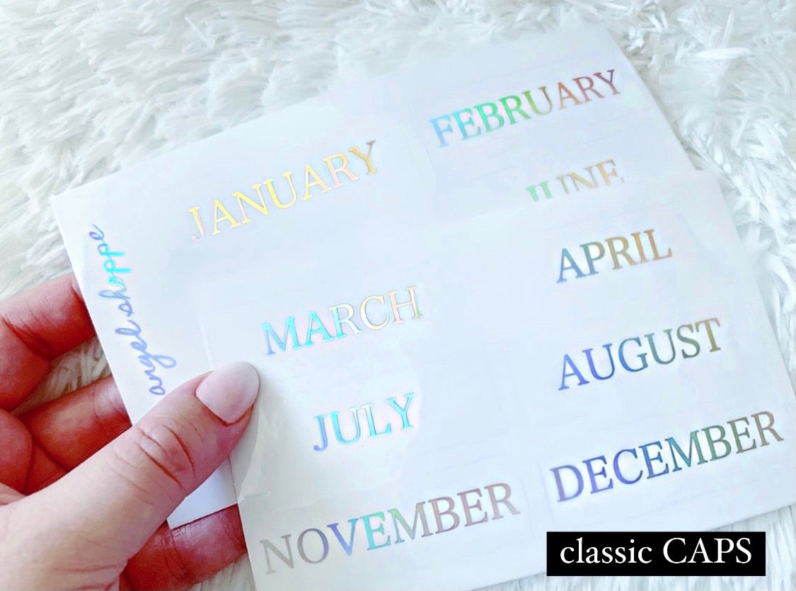 Holographic foil months- clear stickers