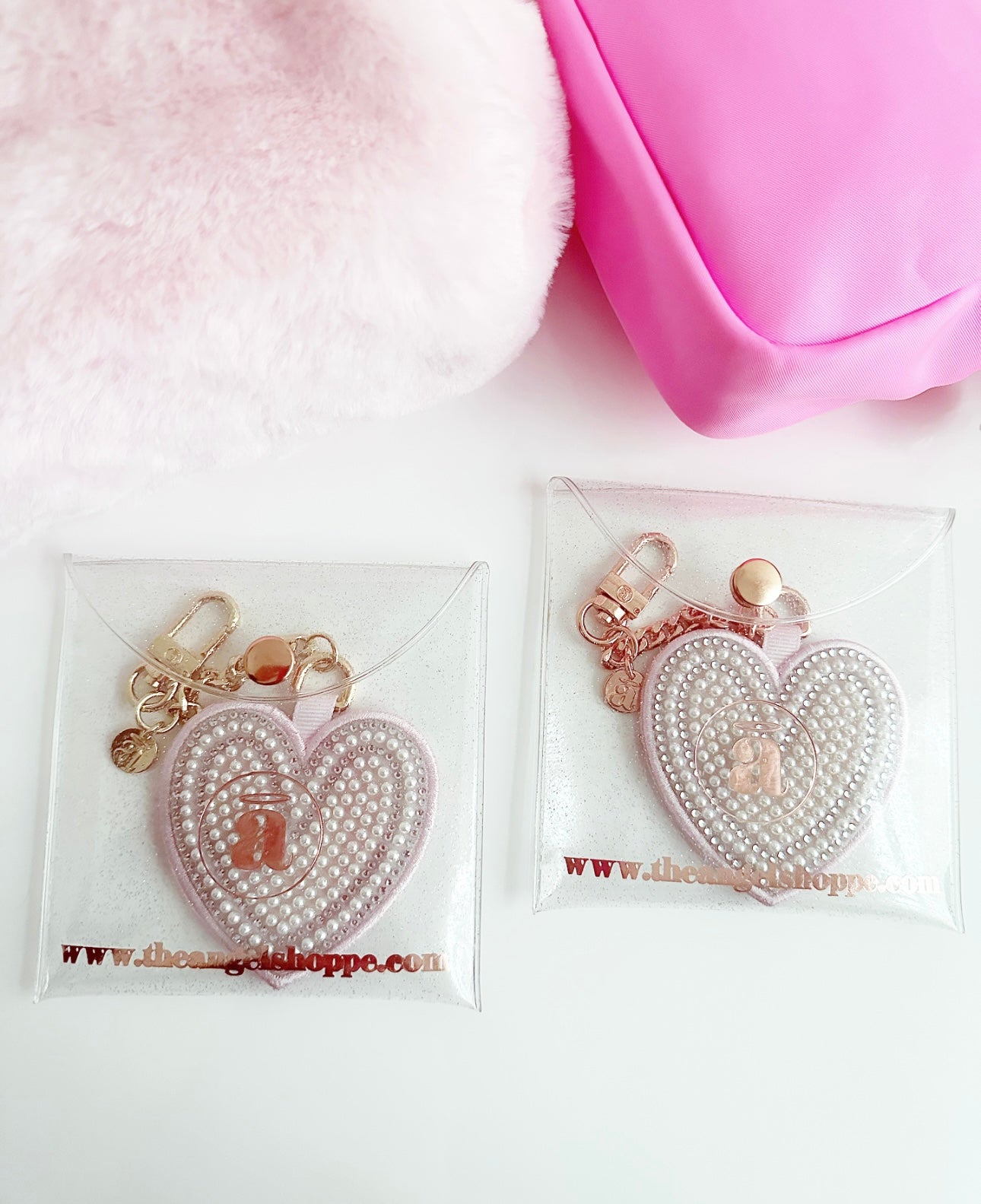 Lover designer heart keychains - pearls and crystals