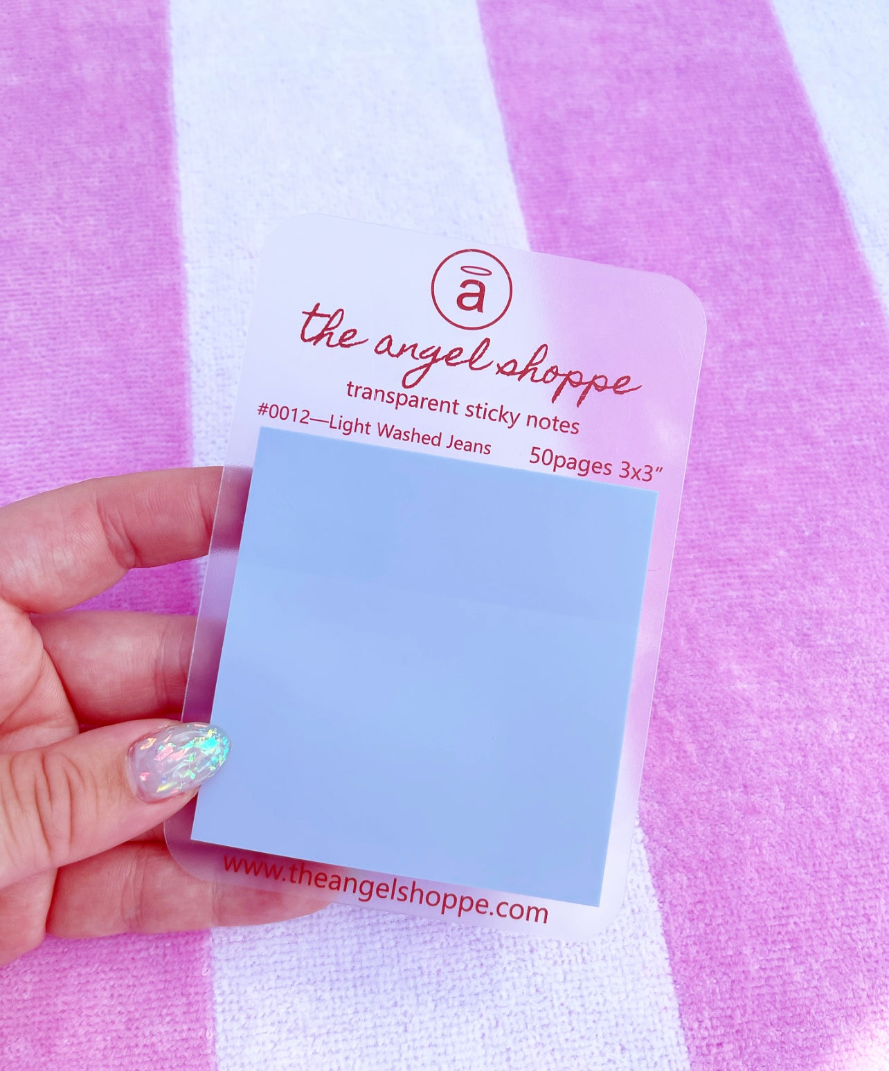 Light washed Jeans + Blush Pink Transparent Sticky Notes