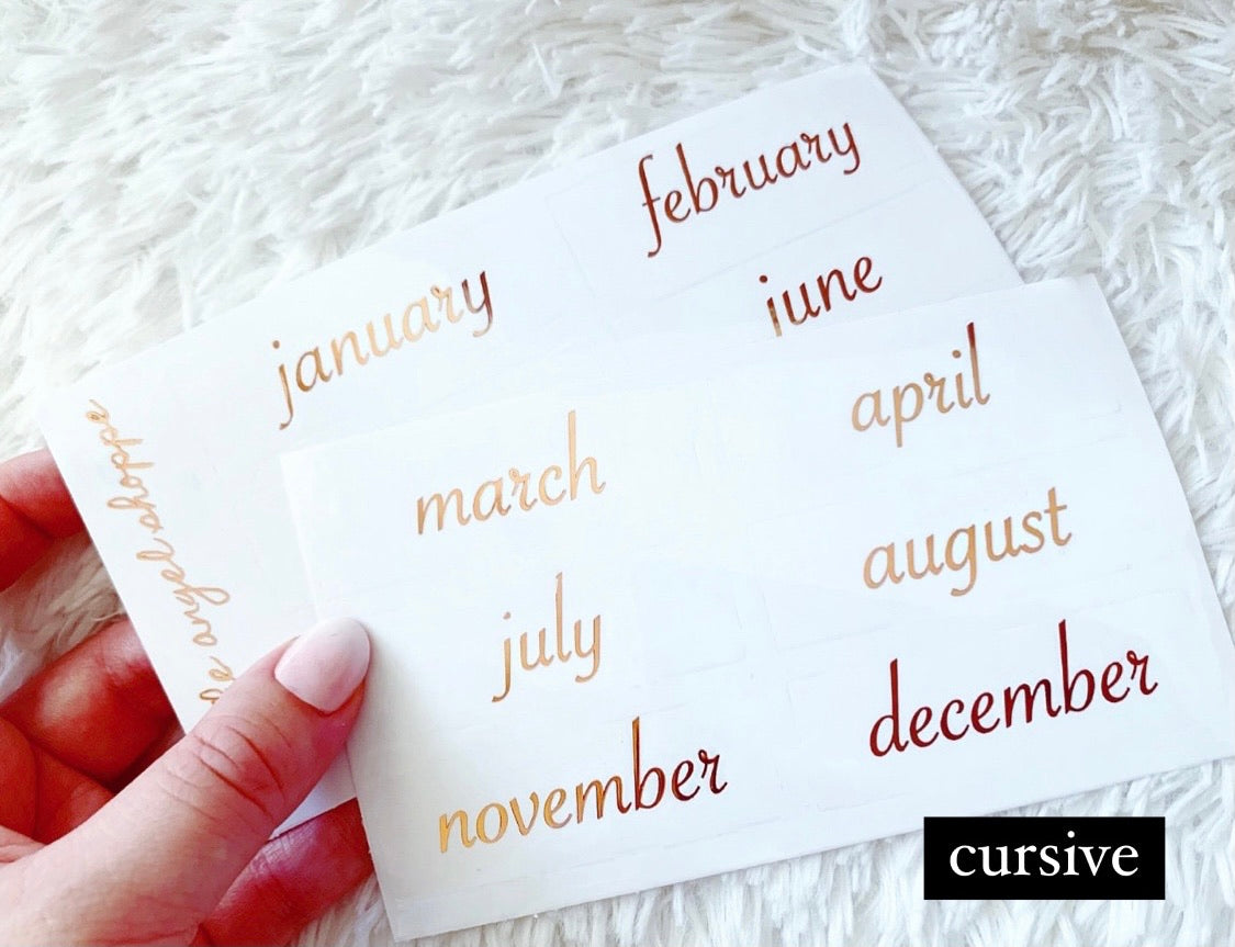 Rose gold foil months- clear stickers